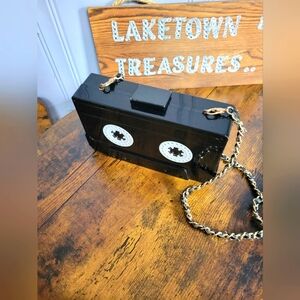 Retro Cassette Tape Crossbody Bag - Black/gold